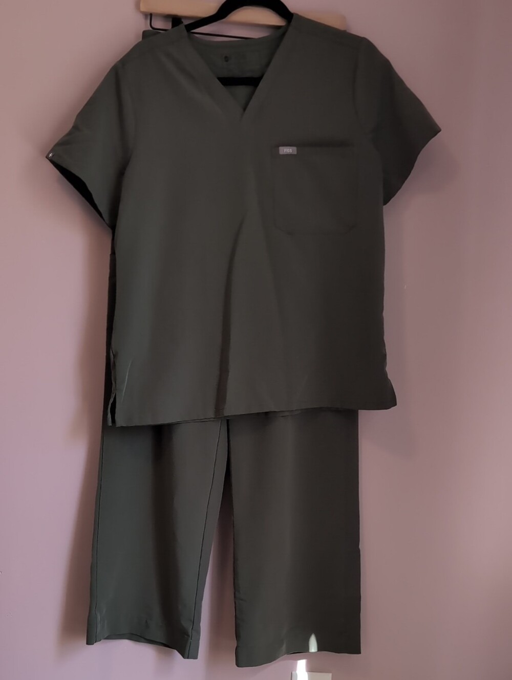 FIGS Olive Green Medical Scrub Set - V-Neck Top & Straight Pants